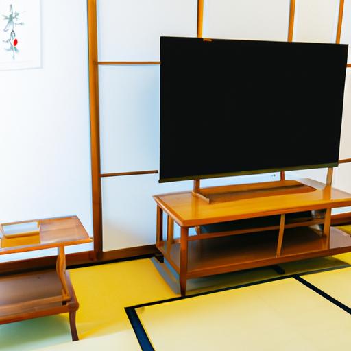 Bài trí kệ tivi gỗ kiểu Nhật trong phòng khách