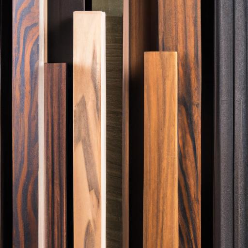 Các loại gỗ khác nhau được sử dụng trong sản xuất cửa gỗ công nghiệp, sự khác biệt về màu sắc và kết cấu được thể hiện