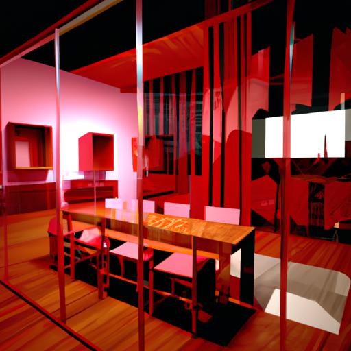 Hình ảnh mô phỏng một khái niệm thiết kế nội thất hiện đại với nội thất gỗ gõ đỏ, tượng trưng cho xu hướng và sự phổ biến của phong cách này trong tương lai.