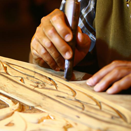 Nghệ nhân khắc hoa văn phức tạp trên một khúc gỗ