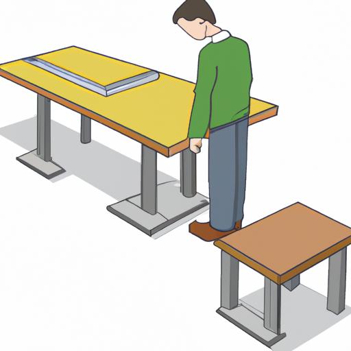 Một người đo kích thước không gian làm việc để chọn bàn làm việc gỗ phù hợp